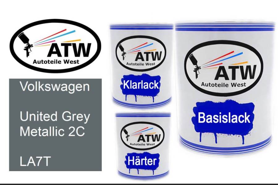 Volkswagen, United Grey Metallic 2C, LA7T: 1L Lackdose + 1L Klarlack + 500ml Härter - Set, von ATW Autoteile West.